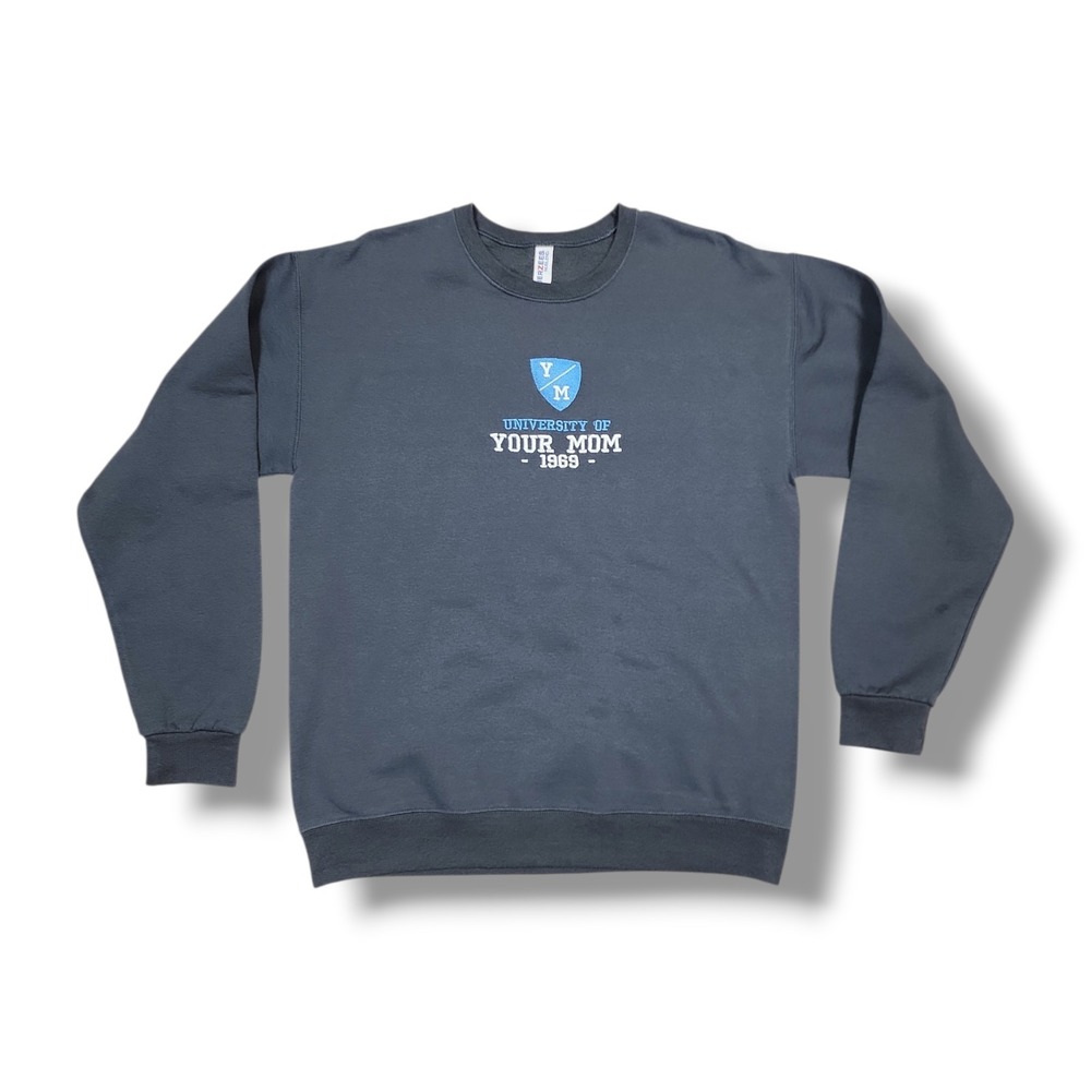 University Of Your Mom 1969 Embroidered Gray Pullover Jerzees Sweater Men's M